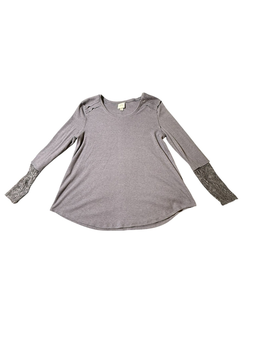 Knox Rose Gray Lace Cuff Long Sleeve Tunic Top L